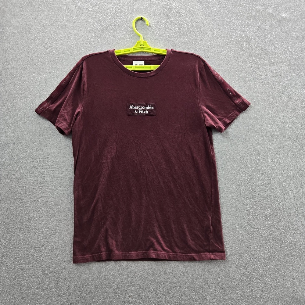 Abercrombie & Fitch Men Shirt M Burgundy Logo Patch Soft A&F Tee Y2K